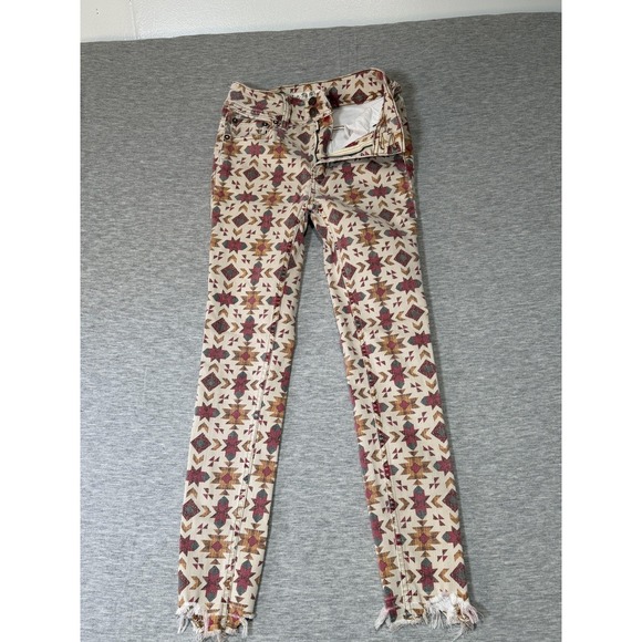 We The Free Denim - We The Free Jeans Womens 25 Multicolor Skinny Mid Rise Tribal Print Raw Hem‎
